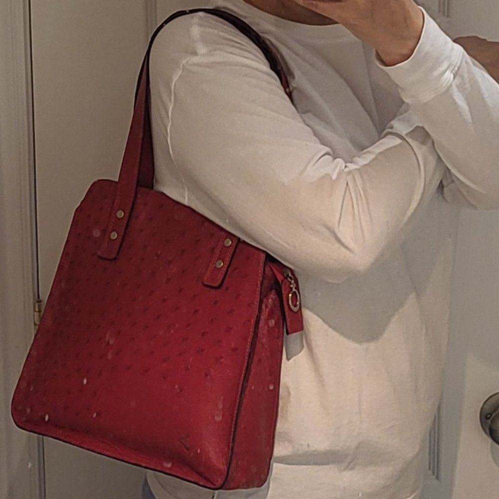 GENUINE OSTRICH LEATHER RED BAG - Picture 8 of 8